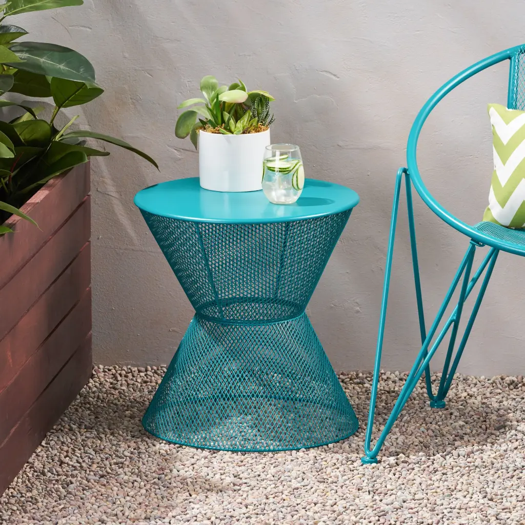 Nevada Side Table Teal Iron Modern Living Spaces nh-kisa