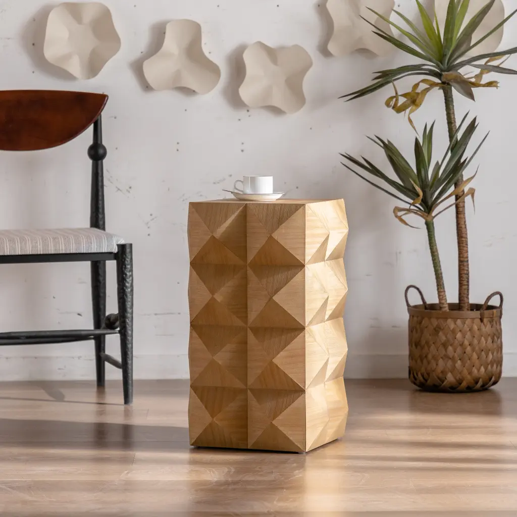 23.62 Inch Height Three Dimensional Embossed Pattern Design Retro Side Table rnb