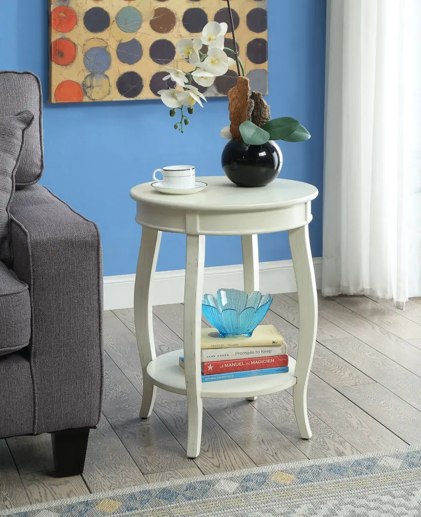 Aberta Antique White Finish Accent Table Synthetic Timber urban nest