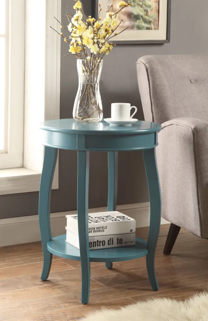 Aberta Teal Finish Accent Table Synthetic Timber urban nest