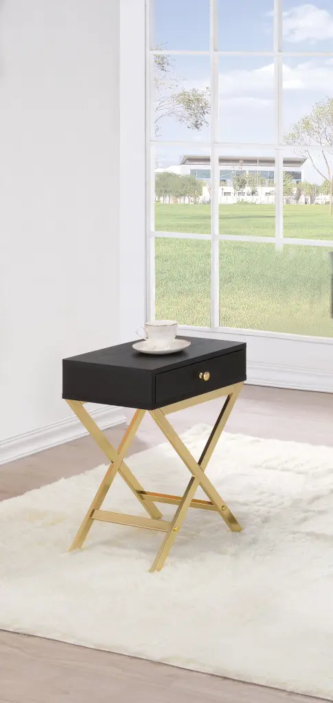 Coleen Black Brass Finish Accent Table Black Metal PVC Side Table urban nest