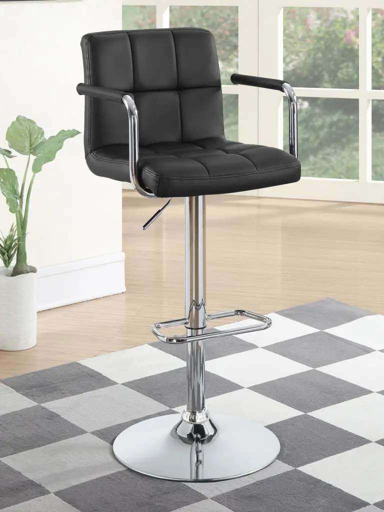Black And Chrome Customizable Bar Stool Arms Solid Black Dining Room Stool furniture max