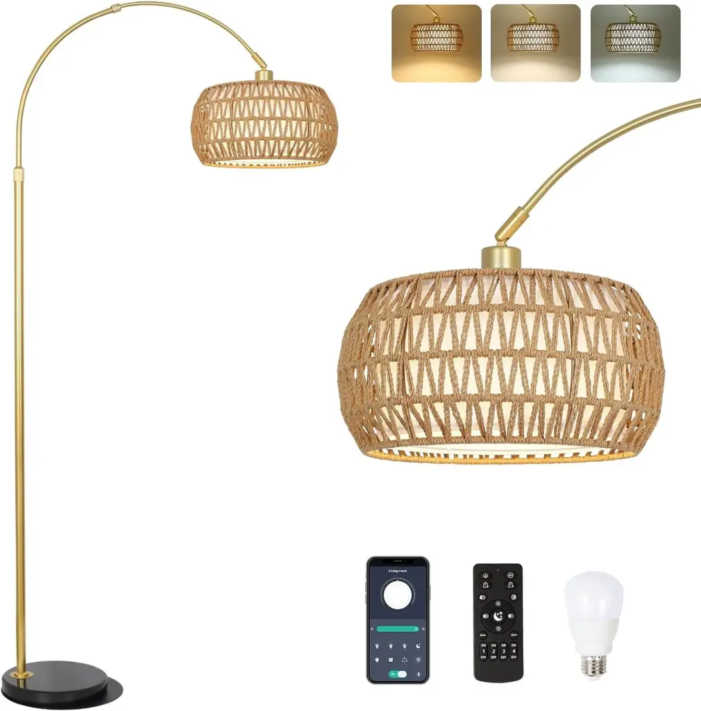 Gold Arc Floor Lamp Living Room Remote Control and Dimmable Light dfzj lighting