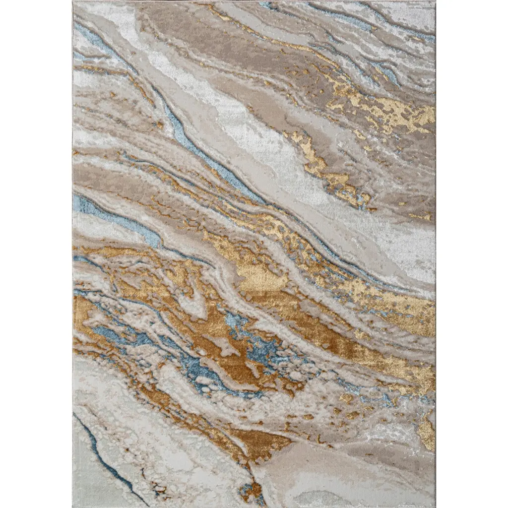 Adina Premium Area Rug Beige Precious Metal And Blue Abstract Design Multicolor Rug furnings