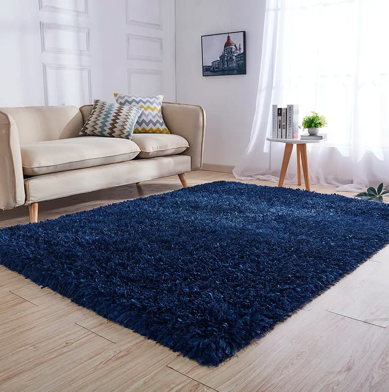 Coral Hand Tufted Shag Area Rug Navy Blue Polyester Cozy Home furnings