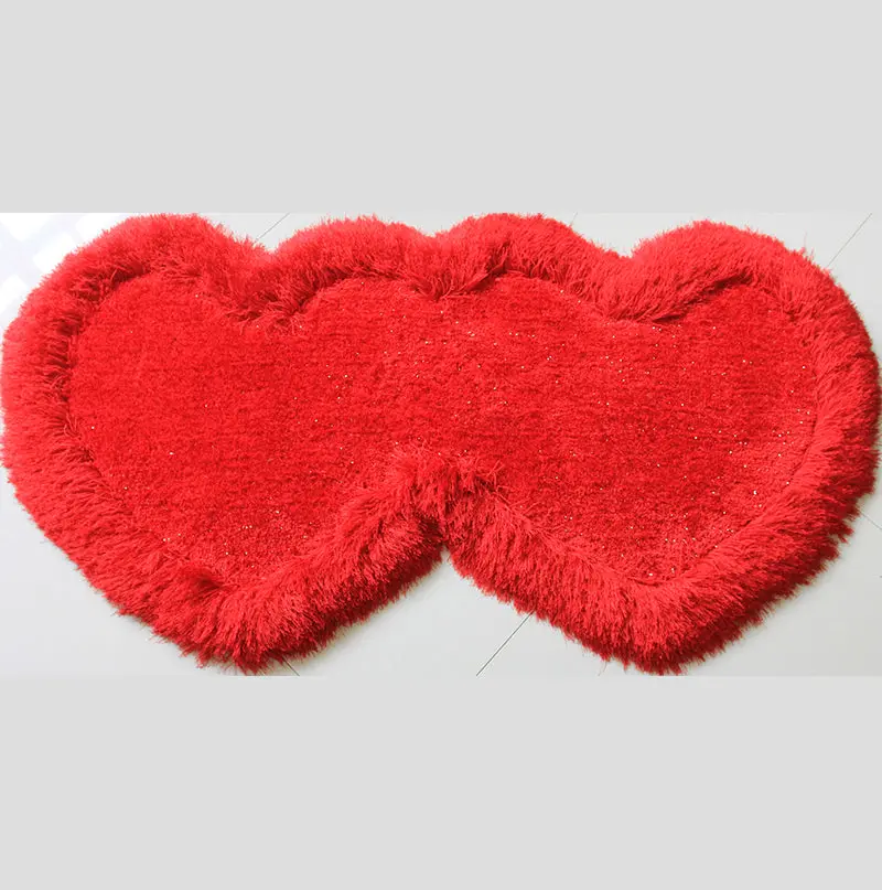 Double Heart Shape Hand Tufted 4 Inch Thick Shag Area Rug 28 X 55 furnings