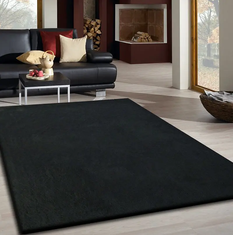 Fancy Shaggy Hand Tufted Area Rug Black Polyester furnings