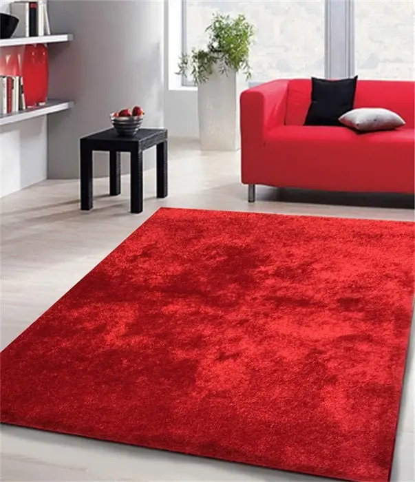 Fuzzy Shaggy Hand Tufted Area Rug Red Polyester furnings