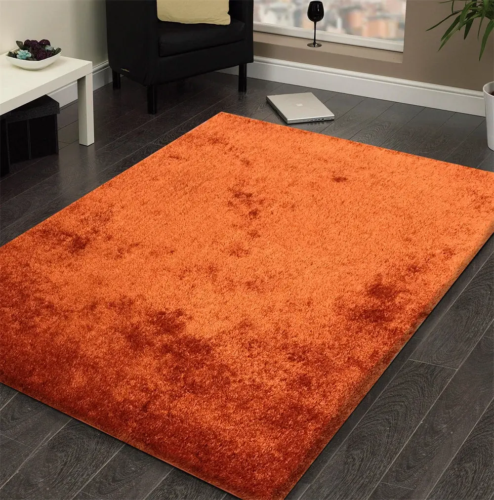 Fuzzy Shaggy Hand Tufted Area Rug Orange Polyester Living Room Rug furnings
