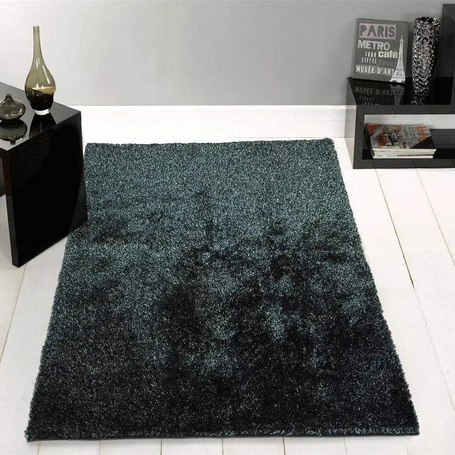 Fuzzy Shaggy Hand Tufted Black Polyester Area Rug furnings