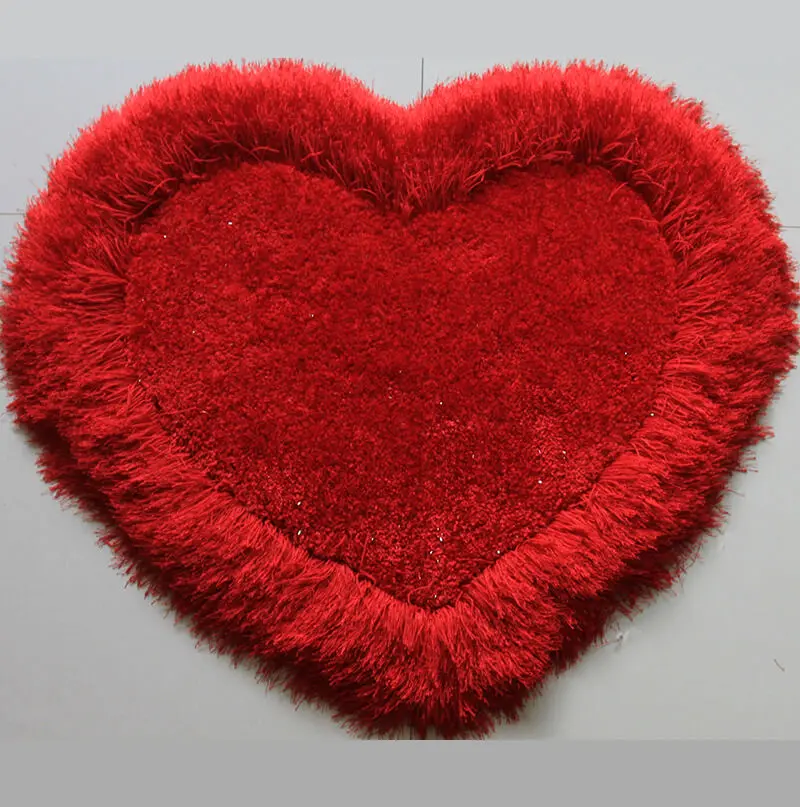 Heart Shape Hand Tufted 4 Inch Thick Shag Area Rug 28 X 32 Red furnings