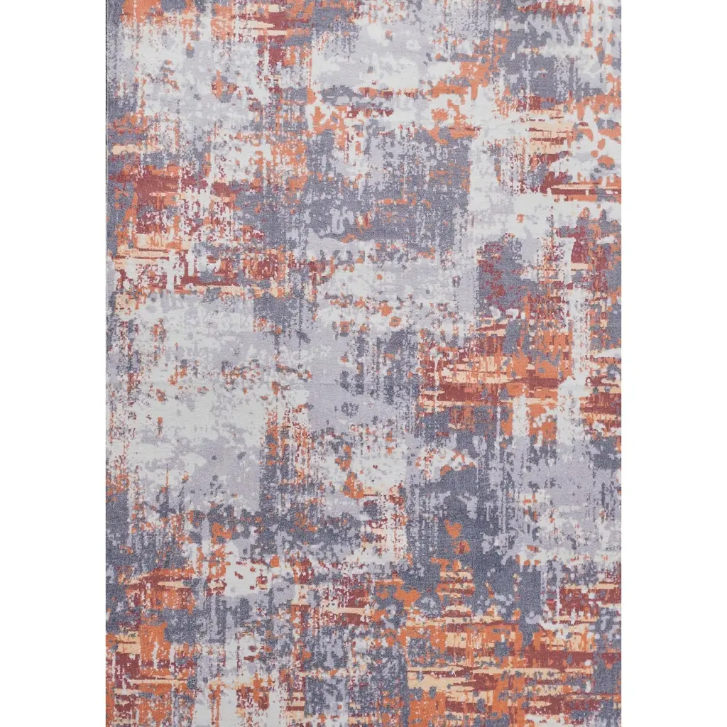Zara Abstract Machine Washable Area Rug Grey Brown And Rust Mul Design furnings