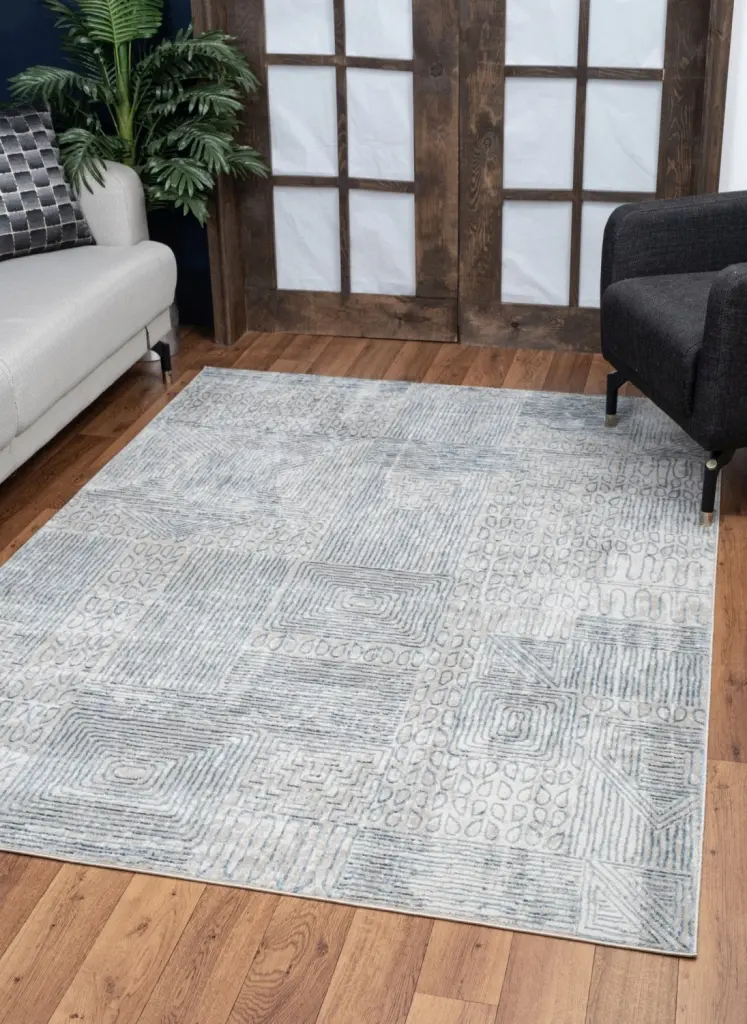 Elegance GC CNC6009 Blue 5 Ft 3 X 7 Ft 3 Area Rug Polyester Living Room icona home decor
