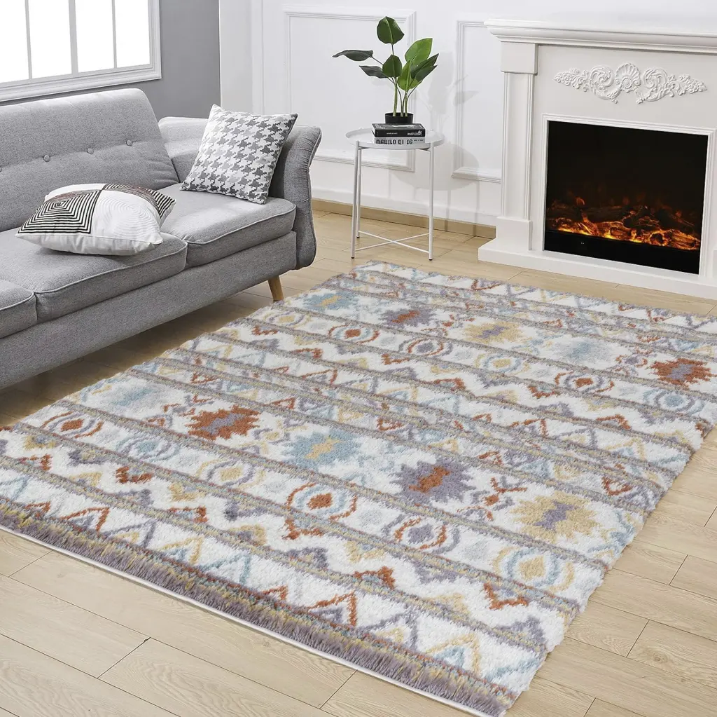 Loft Shag GC CZY1008 Multi 5 Ft. 3 . X 7 Ft. Shaggy Area Rug Ivory icona home decor