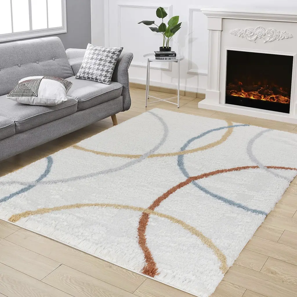 Loft Shag Ivory 5x7 Feet Shaggy Area Rug Soft Polyester Living Room Carpet icona home decor