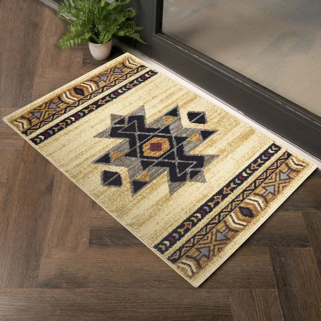 Tribes GC YLS4006 Cream 2 Ft X 3 Ft Southwest Area Rug Cream Polypropylene icona home decor