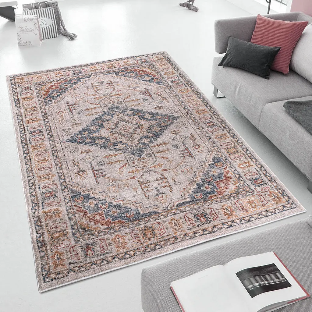 Vintage Medallion Woven Orange Multi Polyester Area Rug jla