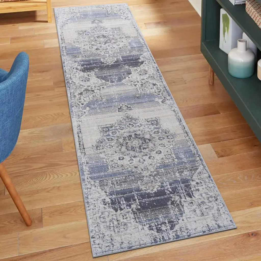 2X8 Cream Blue Medallion Non Shedding Rug Living Room, Bedroom, or Dining Home Decor naar rug
