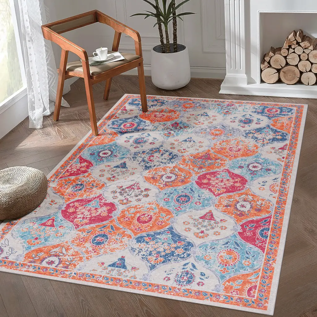 4X6 Cream Washable Area Rug Low Pile Non Slip Non Shedding Living Room naar rug