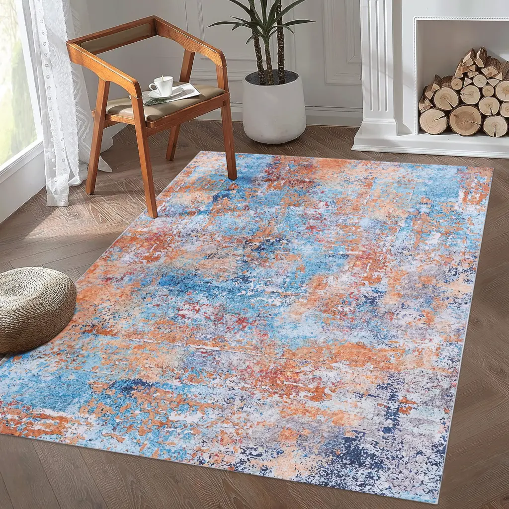 4X6 Washable Area Rug Low Pile Non Slip Non Shedding Collapsible Indoor Outdoor Use naar rug
