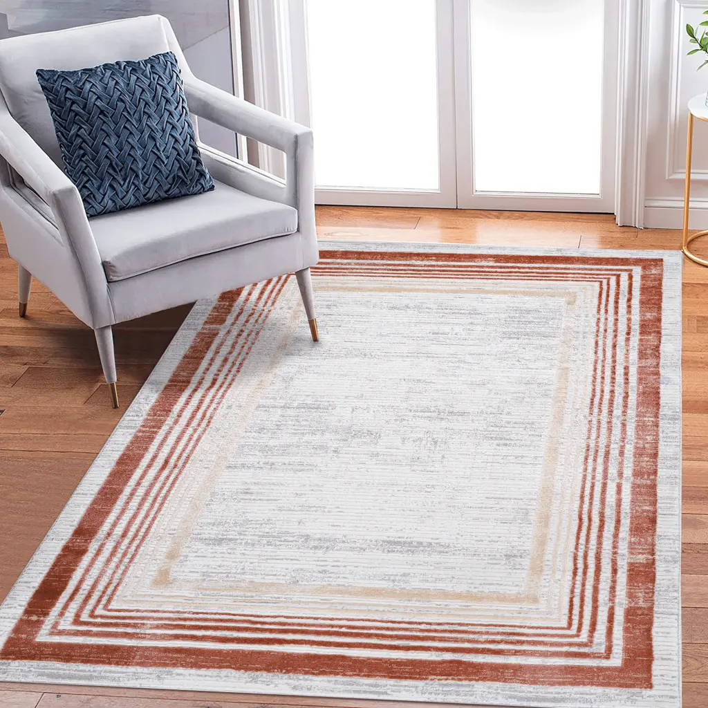 5X7 Brown Ivory Bordered Non Shedding Living Room Bedroom Dining Home Area Rug naar rug