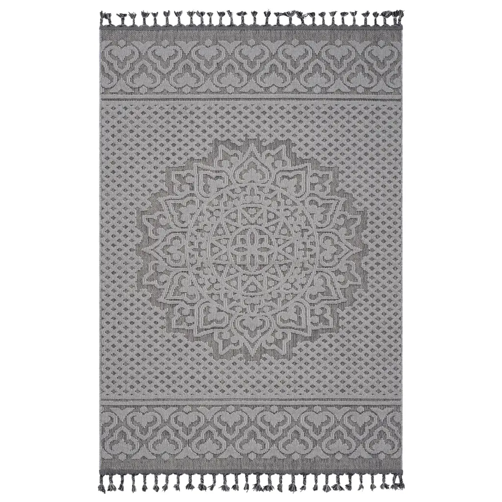 5X7 Gray White Medallion Indoor Outdoor Area Rug Grey White Polypropylene Rug naar rug