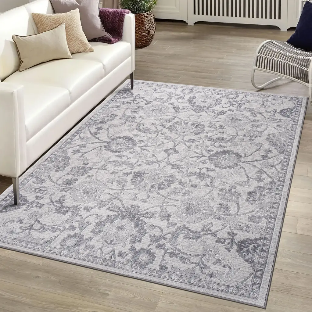 5X7 Grey Shiny Metal Oriental Non Shedding Living Room Bedroom Dining Home Rug naar rug