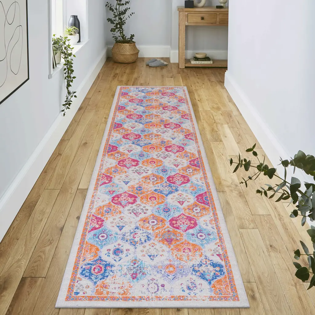Naar 2'6''X10' Cream Washable Low Pile Non Slip Non Shedding Area Rug naar rug