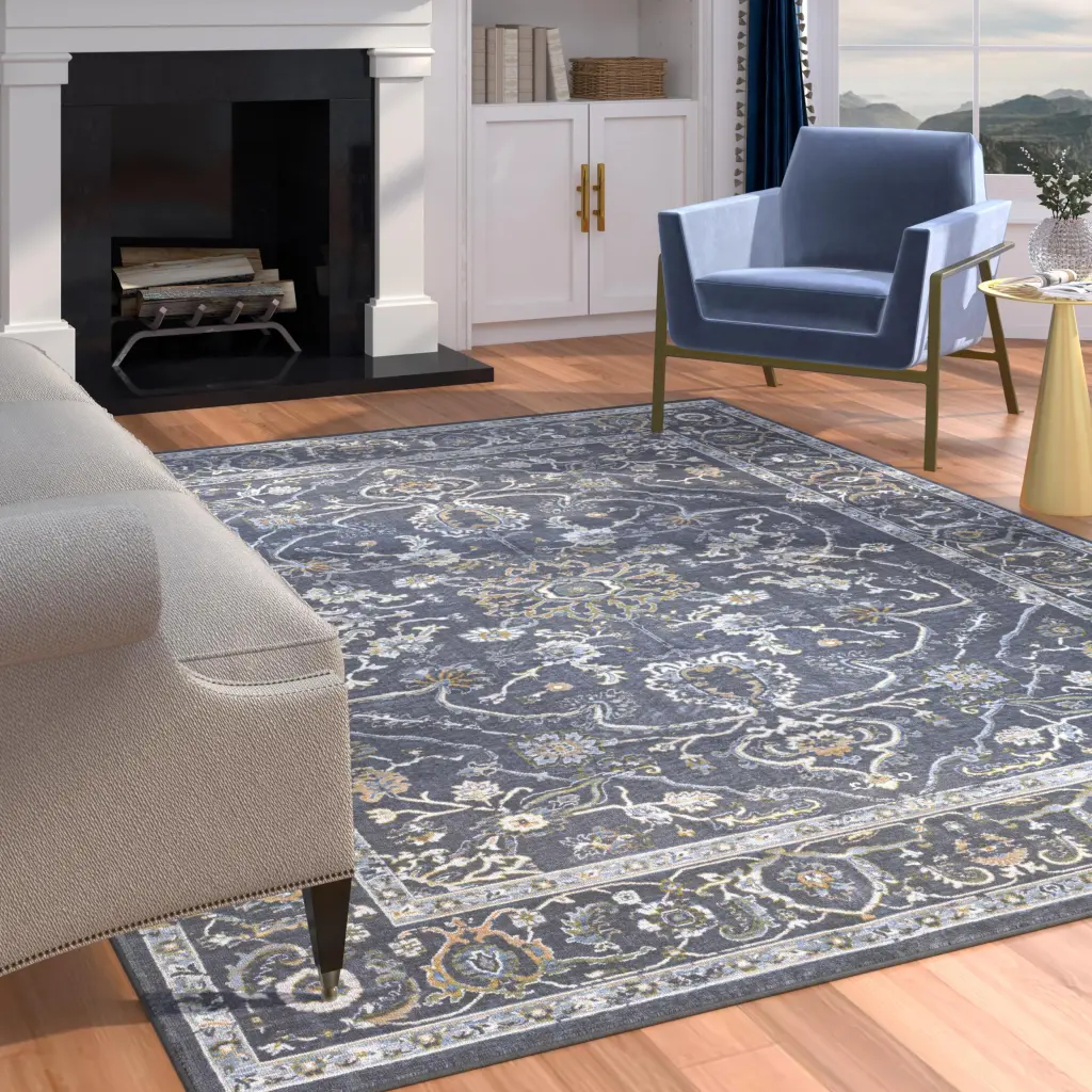 Damara Blue Gray and Multi Hue Viscose Area Rug 5X8 Blue Viscose Soft Living Room Rug napa valley weavers