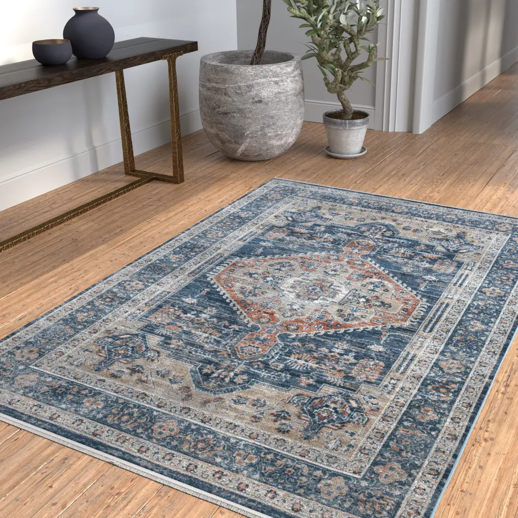 Wasilla Blue Pink Rust Area Rug 4X6 Blue Polyester napa valley weavers