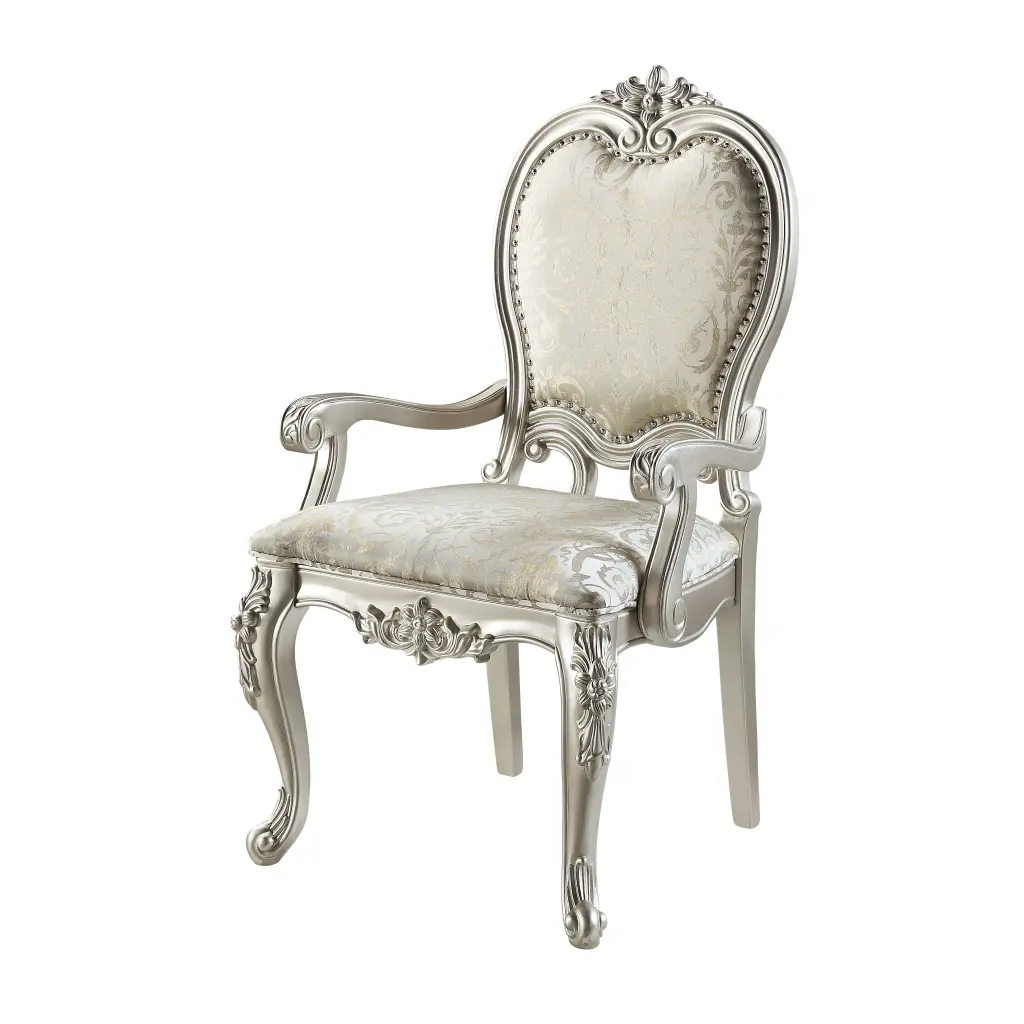 Bently Arm Chair Set 2 Champagne Fabric Upholstered Dining Chairs acme onsite store