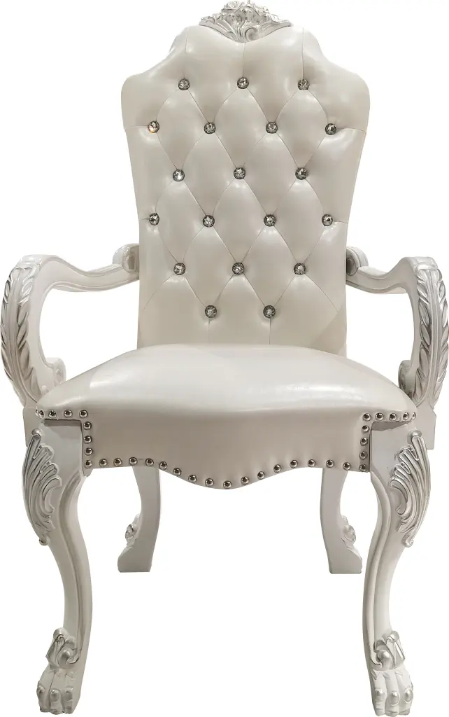 Dresden Arm Chair Set 2 Synthetic Leather Bone White Finish acme onsite store