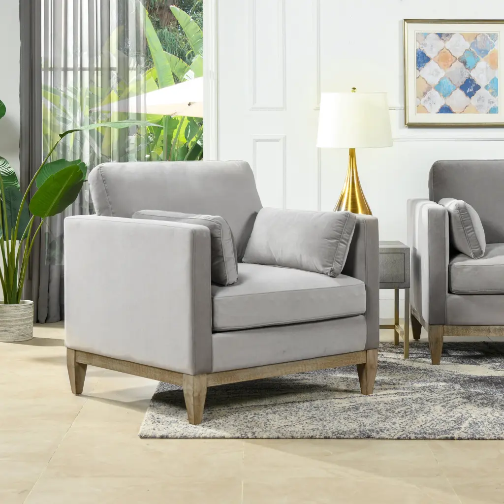 Knox 36 Inch Modern Farmhouse Arm Chair Opal Grey Velvet Gray Foam jennifer taylor home