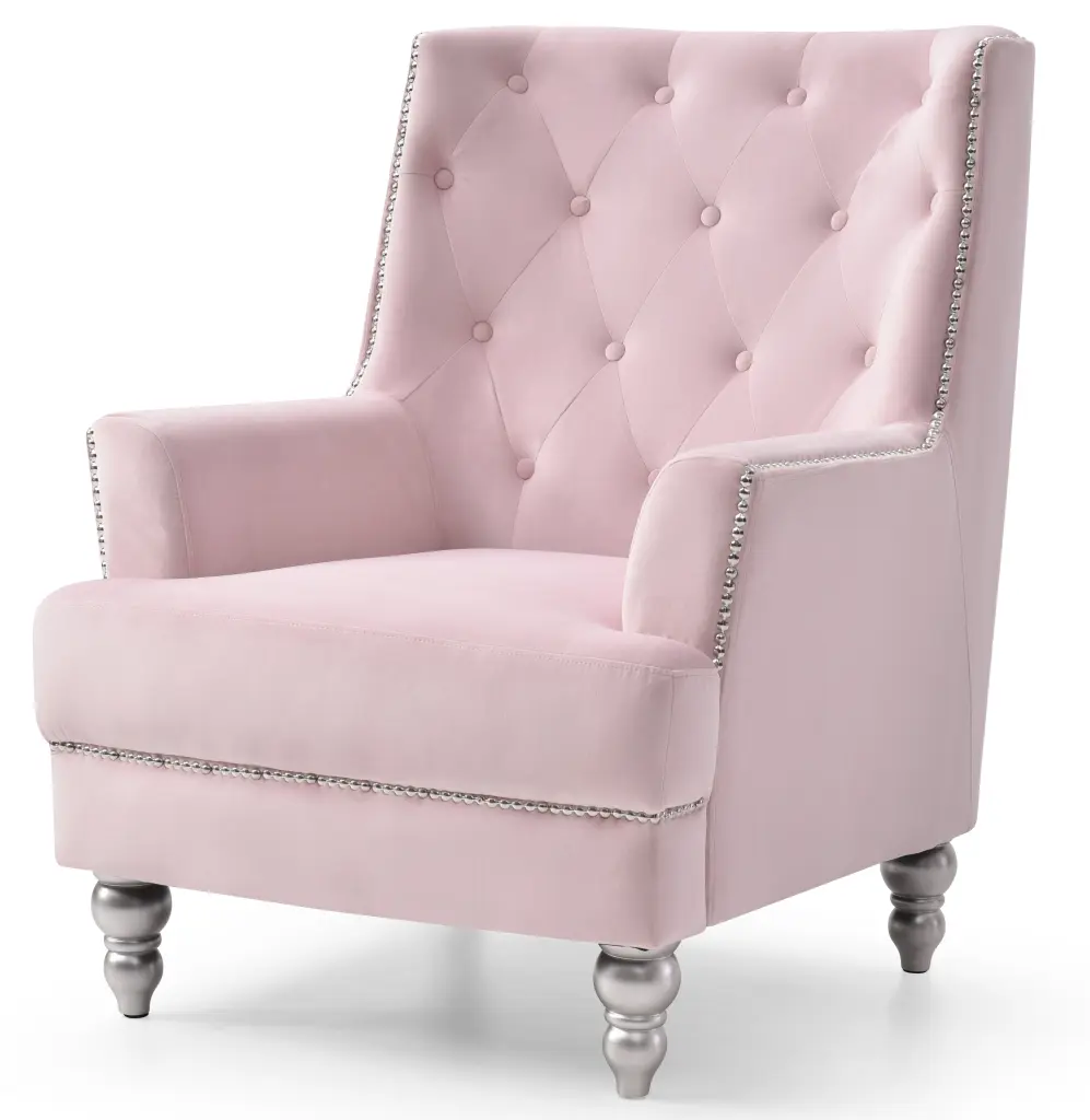 Charming Round Arm Traditional Chair Pink Foam Velvet glory furniture