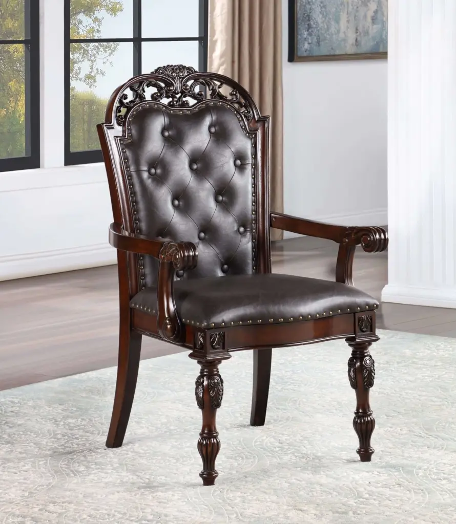 Traditional Set 2 Arm Chairs Brown Cherry Solid Timber Espresso Tufted Living Room Chairs kanepe