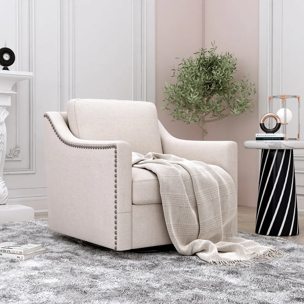 360 Degree Swivel Armchair Cotton Linen Upholstered Comfort Fit rnb