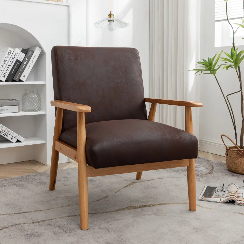 25.38 Inch Wide Classic Mid Century Modern Arm Chair Dark Brown Living Room Furniture u s pride furniture