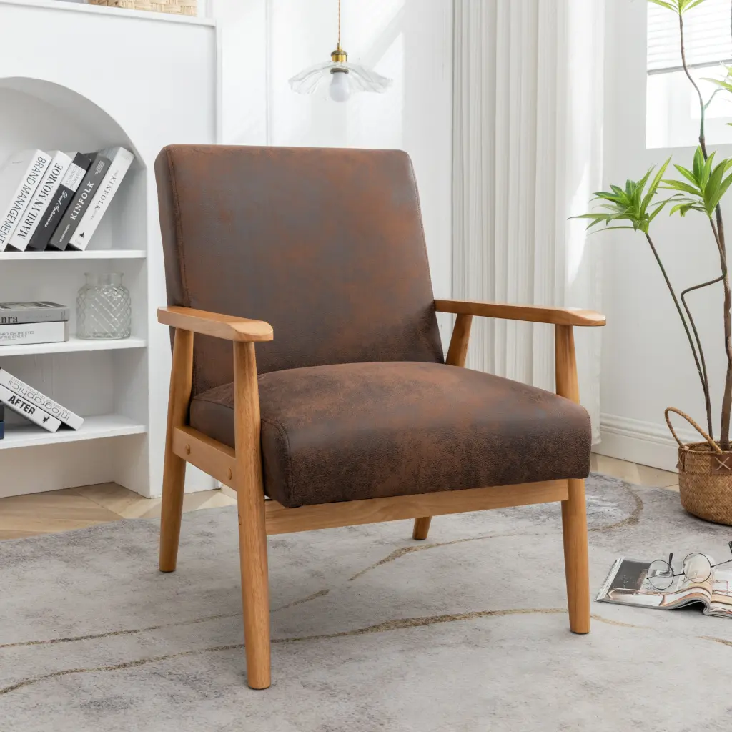25.38 Wide Timeless Mid Century Modern Arm Chair Light Brown Upholstered u s pride furniture