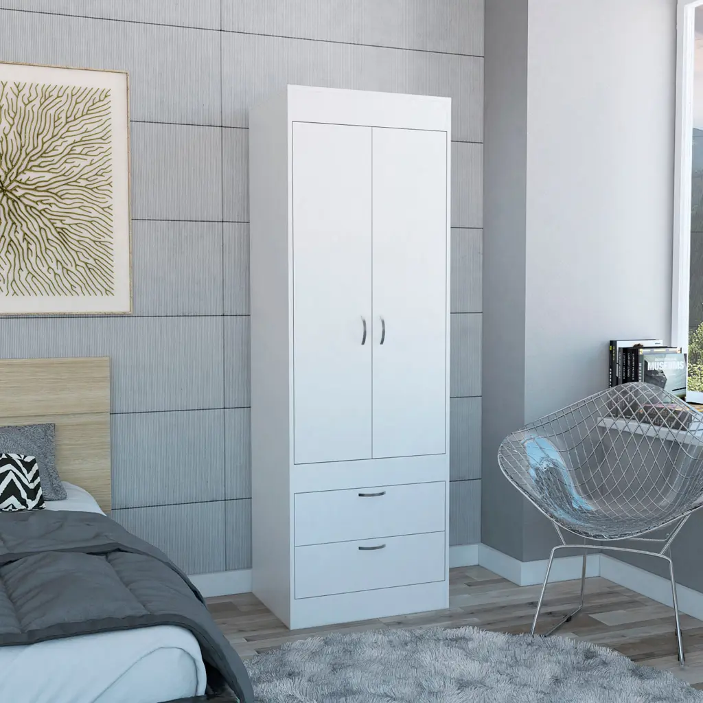 Alabama Armoire One Large Cabinet and Two Drawers White Modern Bedroom rta mubles colombia