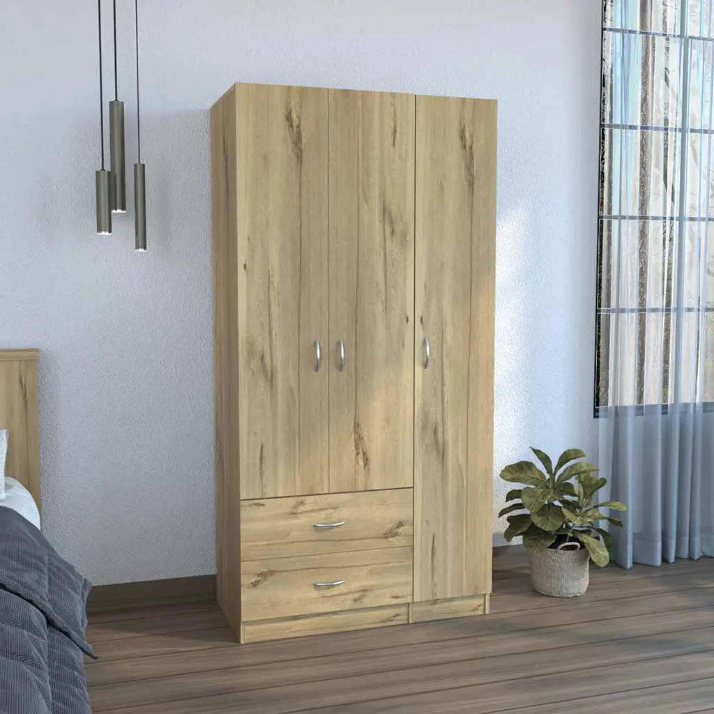 Austral 3 Door Armoire Drawers Shelves And Hanging Rod Light Oak Finish Bedroom rta mubles colombia