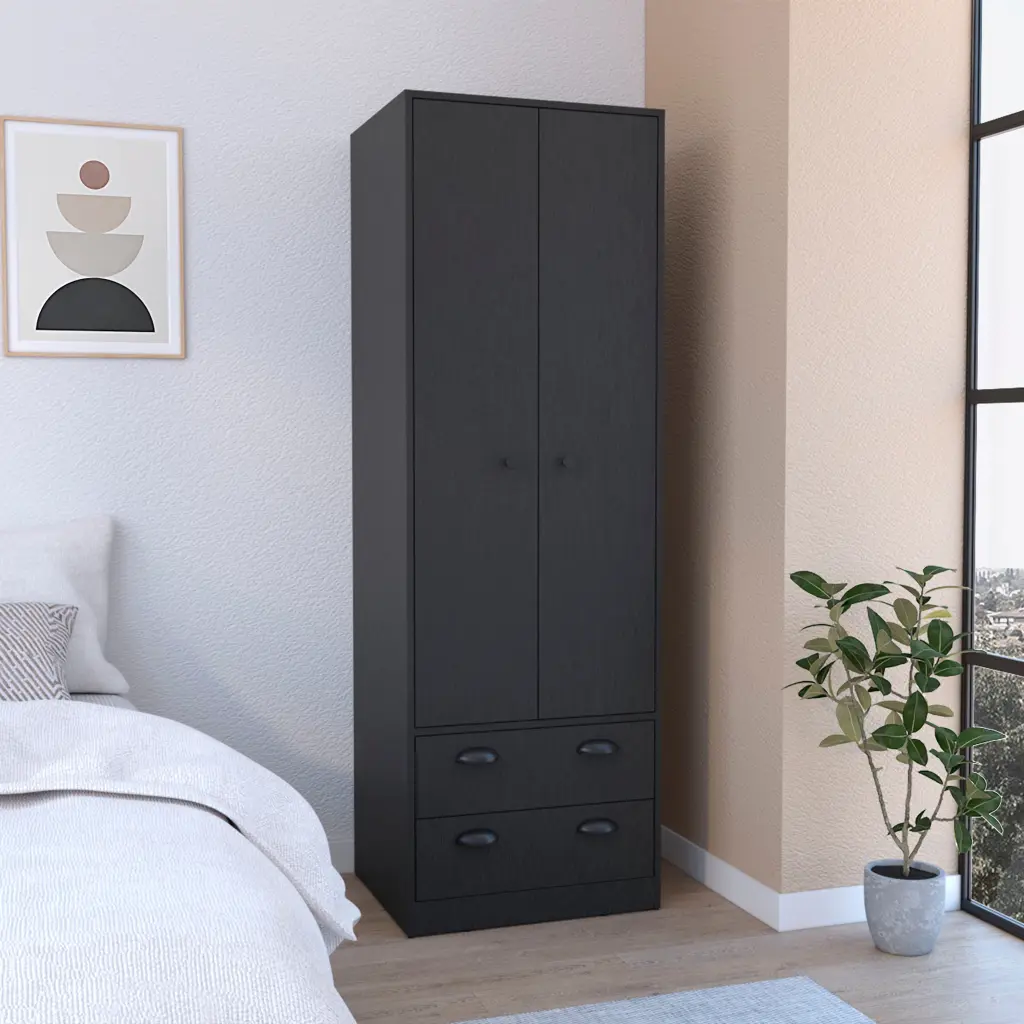 St Monans Armoire Double Door And 2 Drawers Black Bedroom Storage Furniture rta mubles colombia
