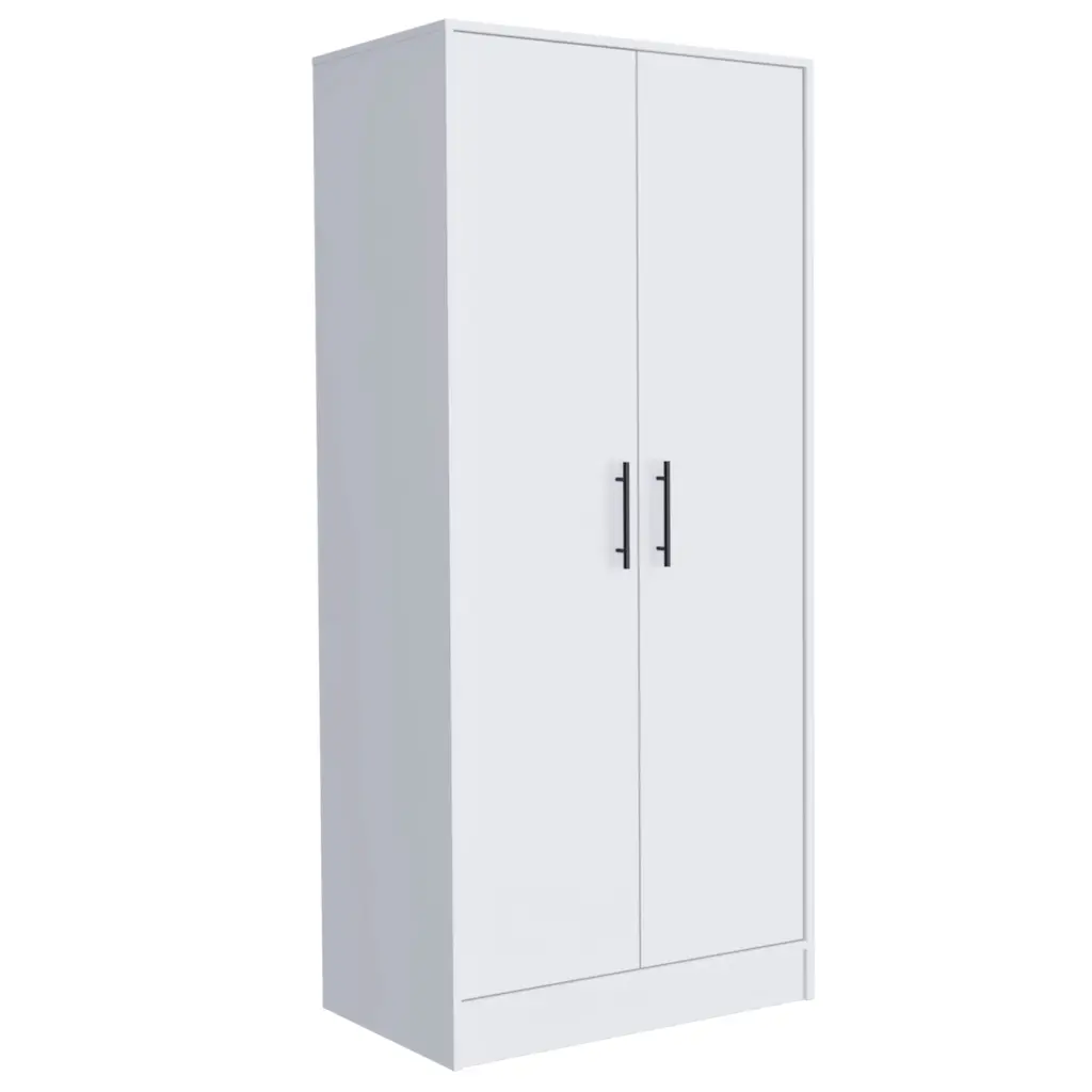 Ambery 180 Armoire Two Shelves Double Door Metal Rod One Drawer White Wardrobe rta muebles colombia