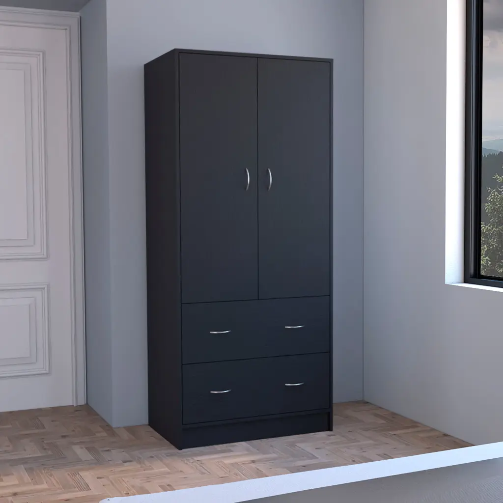 Taly Armoire Double Doors 2 Drawers And Hanging Rod Black Bedroom Storage rta muebles colombia