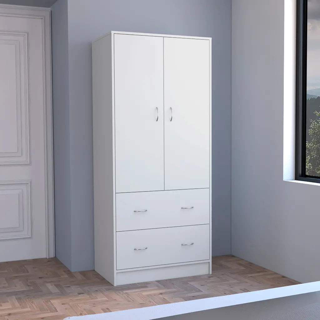 Taly Armoire Double Doors 2 Drawers And Hanging Rod White Wardrobe Closet rta muebles colombia