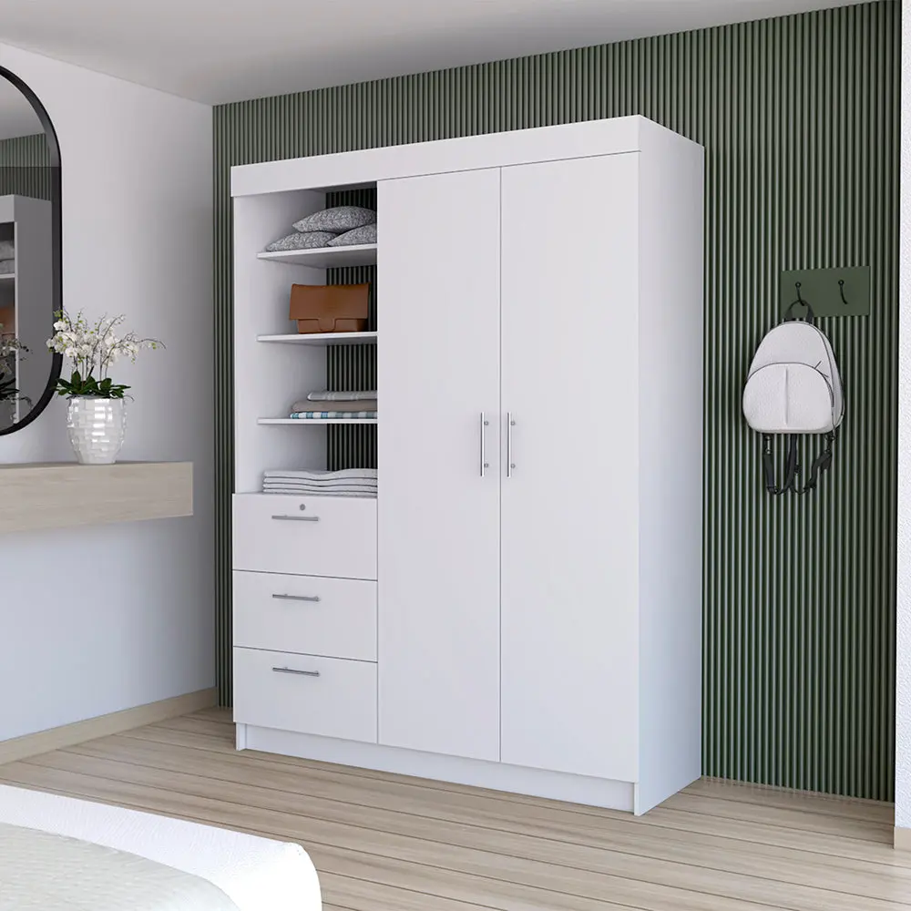 White 3 Drawer Armoire Timber Bedroom Storage furniture max