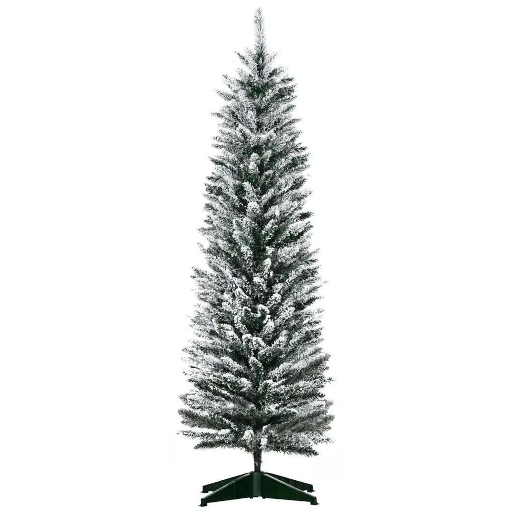 Homcom 5 Foot Snow Flocked Artificial Pencil Christmas Tree Slim Xmas Tree aosom business