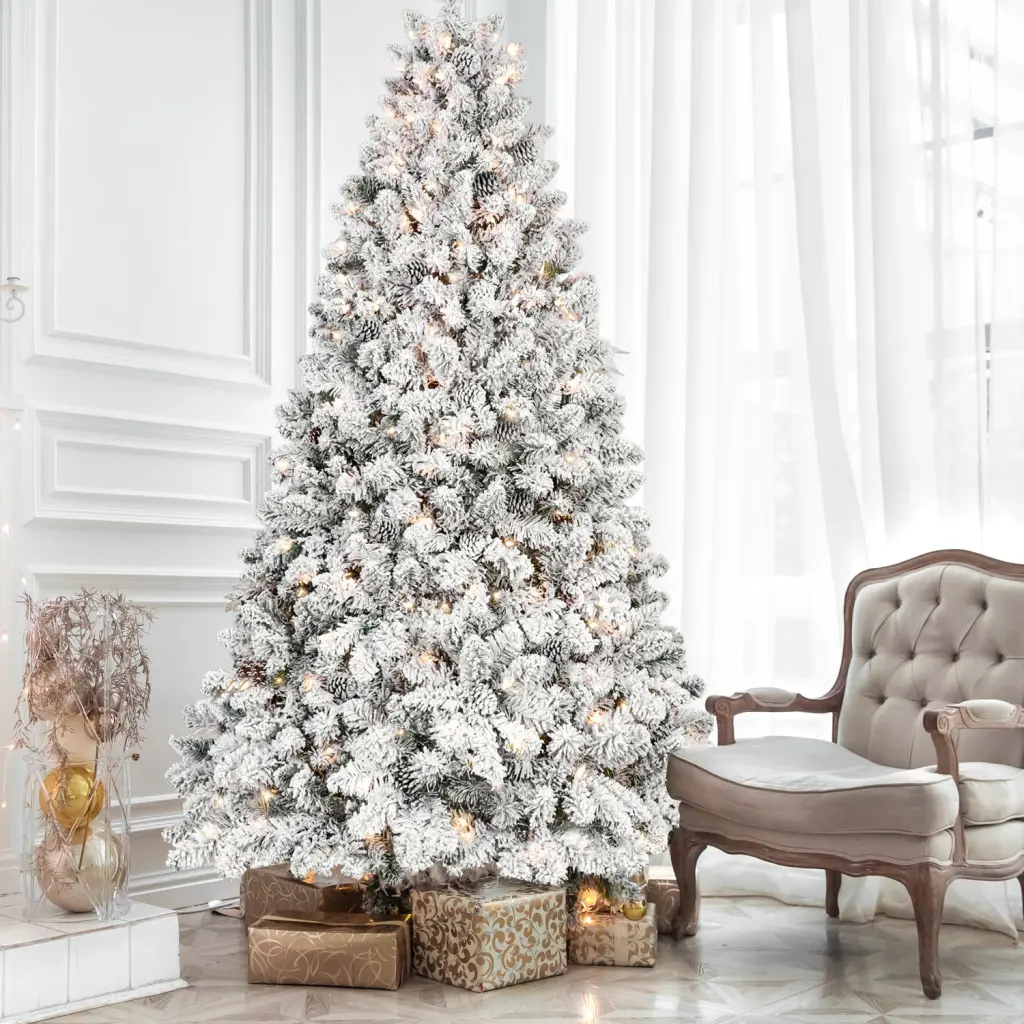 7.5Ft Snow Flocked Artificial Christmas Tree Pine Cones Prelit Holiday Decor heyuan limei tree-light technology co.-td