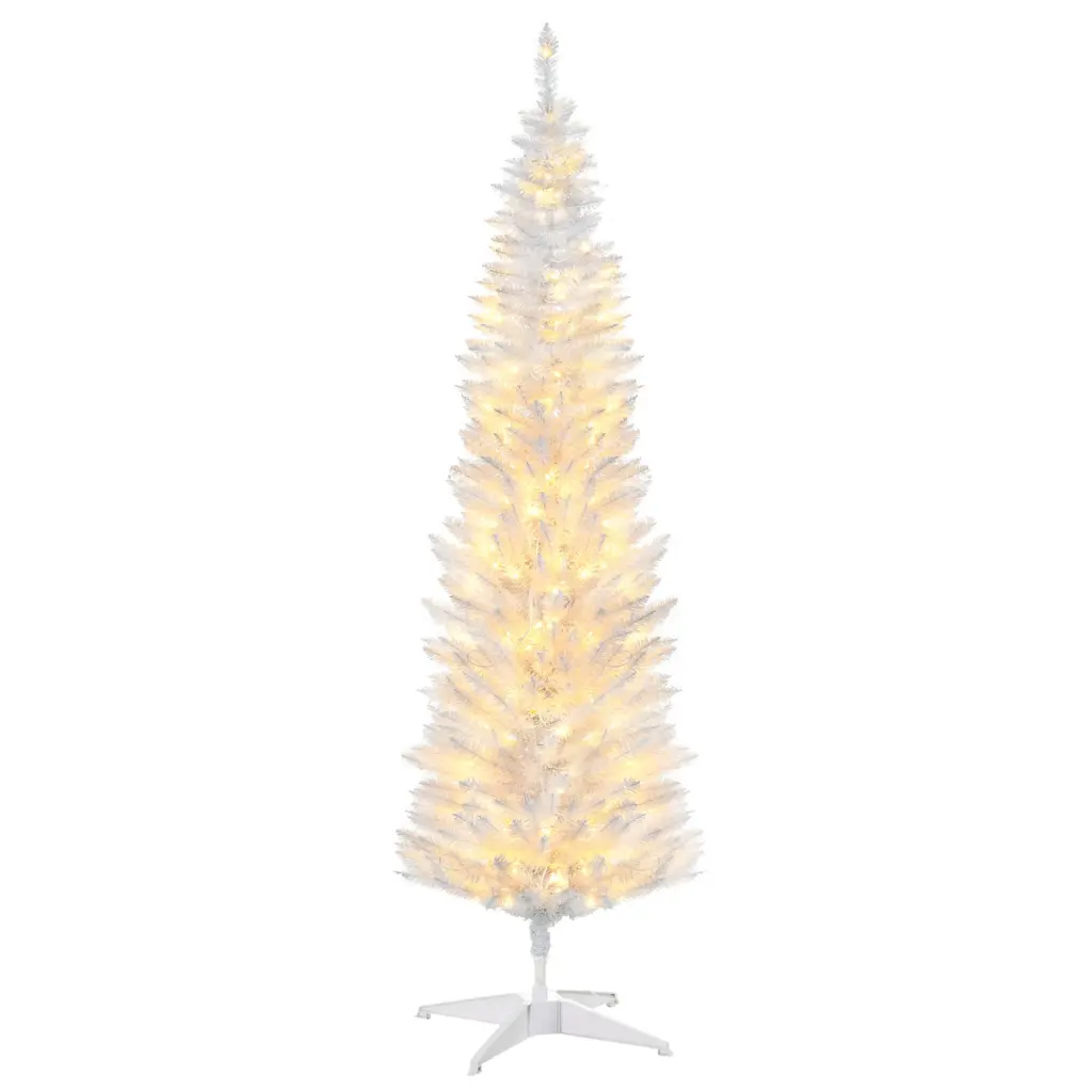HomCom 5 Foot Tall Pre Lit Slim Noble Fir Artificial Christmas Tree 150 LED Lights aosom business