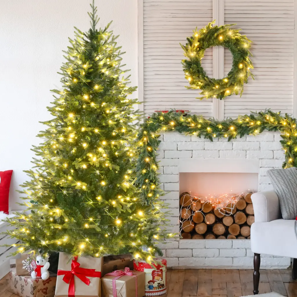 6Ft Pre Lit Aspen Fir Artificial Christmas Tree Wreath & Garland go