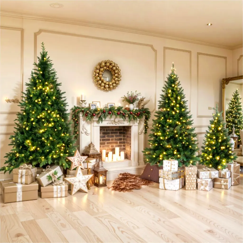 8Ft 6Ft 4Ft Pre Lit Green Pine Artificial Christmas Tree Set 3 go
